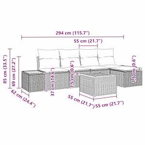 Sada zahradních pohovek s polštářem 6 pcs Černá Poly ratan - obrázek 9