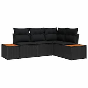 Sada zahradních pohovek s polštářem 5 pcs Černá Poly ratan - obrázek 1