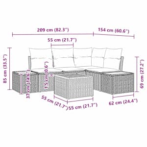 Sada zahradních pohovek s polštářem 5 pcs Černá Poly ratan - obrázek 9