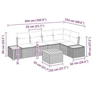 Sada zahradních pohovek s polštářem 6 pcs Černá Poly ratan - obrázek 9