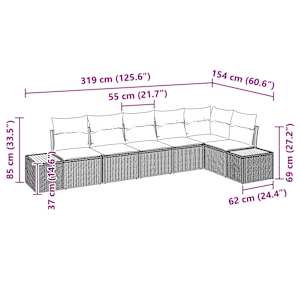 Sada zahradních pohovek s polštářem 6 pcs Béžová Poly ratan - obrázek 8