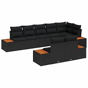 Sada zahradních pohovek s polštářem 8 pcs Černá Poly ratan