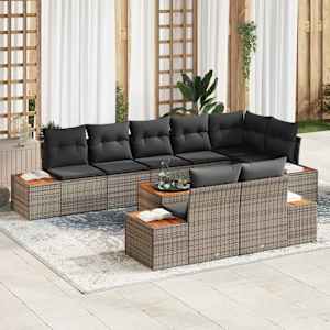 Vrtna sedežna garnitura z blazino 9 pcs Siva Poly ratan