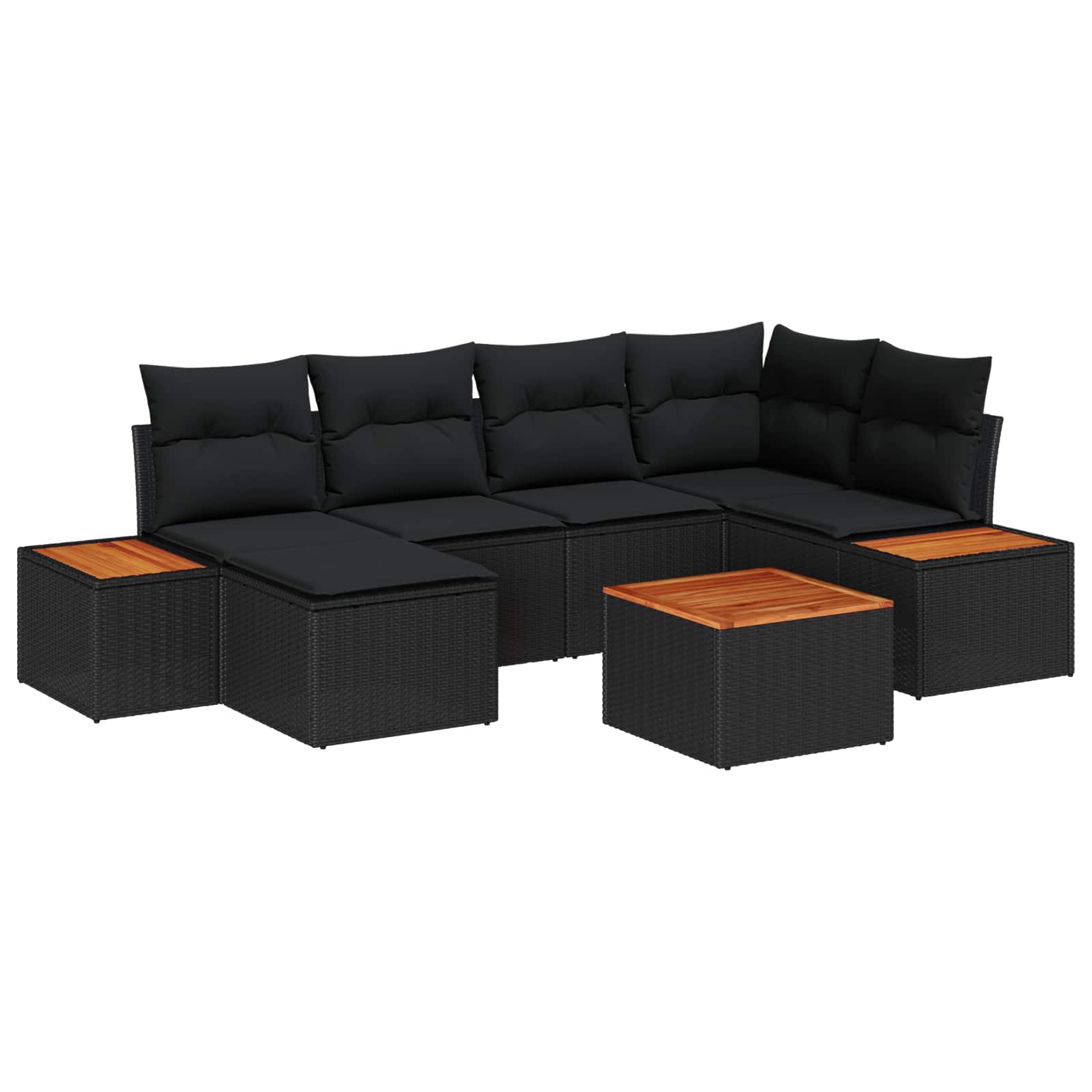 vidaXL Garten-Sofa-Set mit Kissen 7 pcs Schwarz Poly-Rattan