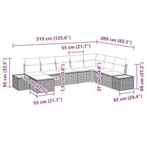 Sada zahradních pohovek s polštářem 8 pcs Černá Poly ratan - obrázek 9