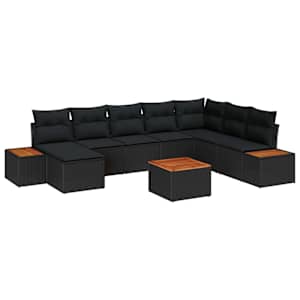 Sada zahradních pohovek s polštářem 9 pcs Černá Poly ratan - obrázek 1