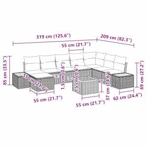 Sada zahradních pohovek s polštářem 9 pcs Béžová Poly ratan - obrázek 10