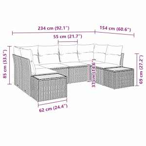 Sada zahradních pohovek s polštářem 6 pcs Béžová polyratan - obrázek 8