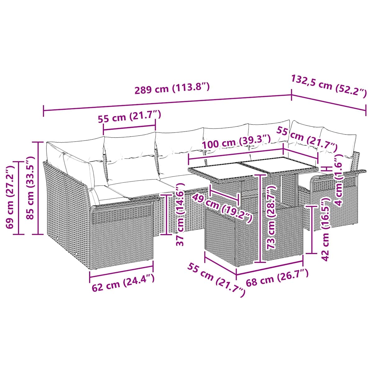 Havesofa Sæt 8 stk. polyrattan - Billede 11