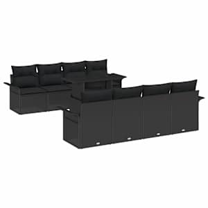 Sada zahradních pohovek s polštářem 9 pcs Černá polyratan - obrázek 2