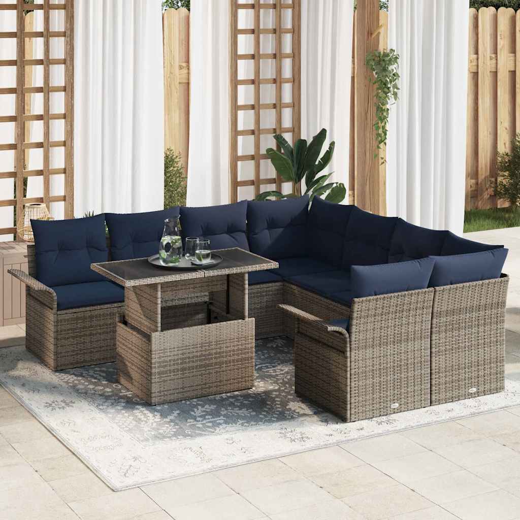 vidaXL Set de canapele pentru grădină cu pernă 9 pcs Gri Rattan poli