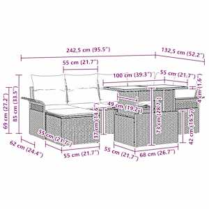 Sada zahradních pohovek s polštářem 7 pcs Béžová Poly ratan - obrázek 12