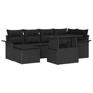 Sada zahradních pohovek s polštářem 7 pcs Černá Poly ratan - obrázek 2