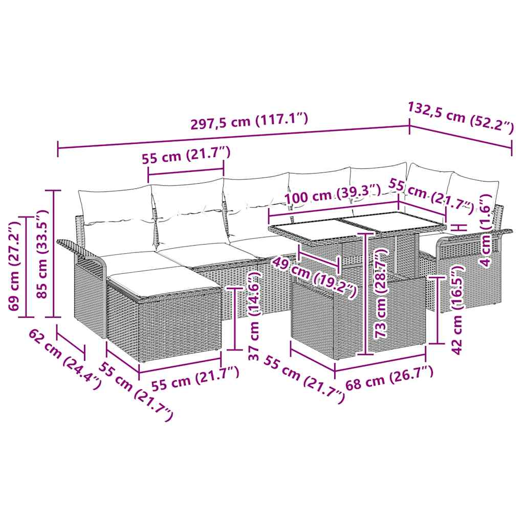 Sada zahradních pohovek s polštářem 8 pcs Šedá Poly ratan - obrázek 13