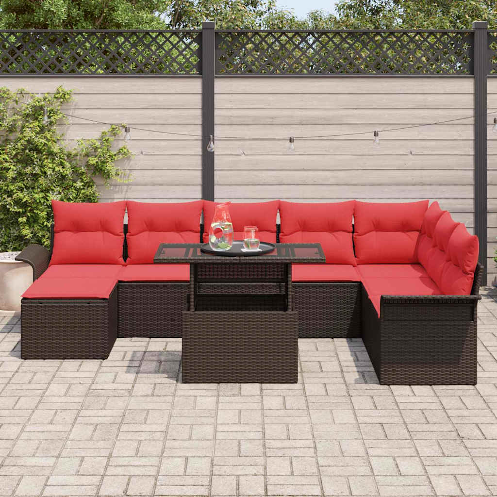 Sada zahradních pohovek s polštářem 9 pcs Hnědá Poly ratan - obrázek 3