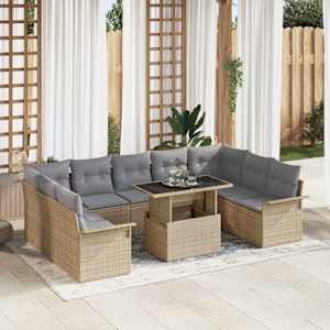 Vrtna sedežna garnitura z blazino 10 pcs Bež Poly ratan