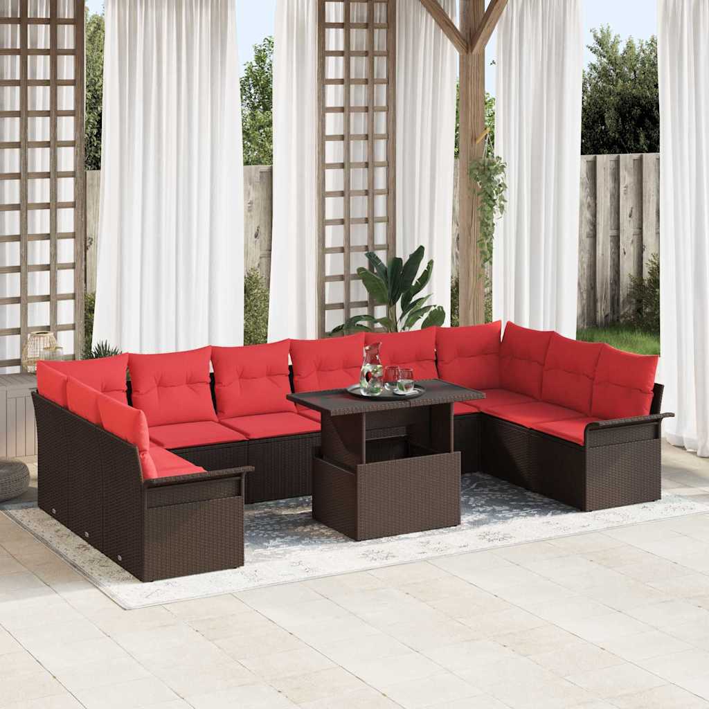 vidaXL Set de canapele pentru grădină cu pernă 11 pcs Maro Rattan poli