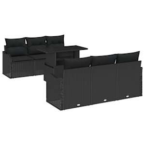 Sada zahradních pohovek s polštářem 7 pcs Černá Poly ratan - obrázek 2
