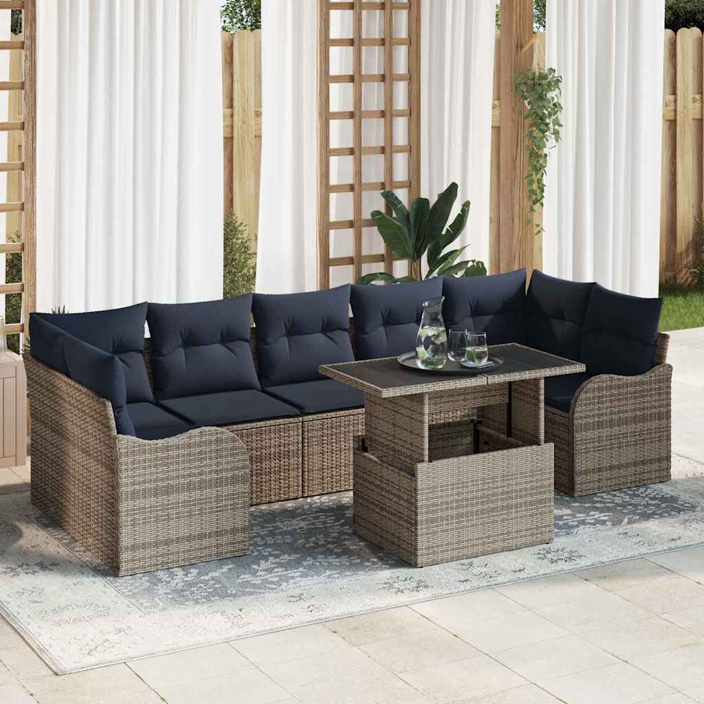 vidaXL Gartensofa-set 8 stk. Grau und Marineblau Poly-Rattan