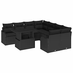Sada zahradních pohovek s polštářem 9 pcs Černá Poly ratan - obrázek 2