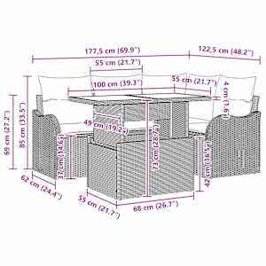 Zahradní jídelní sada s polštářem 5 pcs Černá Poly ratan - obrázek 11