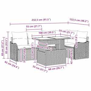 Jídelní souprava s polštářem 6 pcs Béžová Poly ratan - obrázek 11