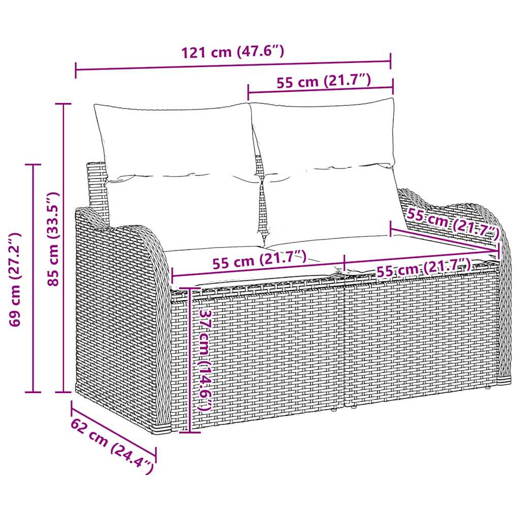 Sedežna garnitura z blazino 9 pcs Rjava Poly ratan - slika 13
