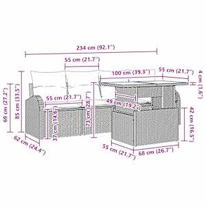 Sada zahradních pohovek s polštářem 5 pcs Béžová Poly ratan - obrázek 10
