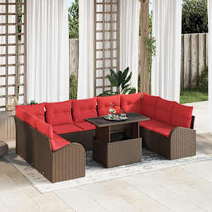 Vrtna sedežna garnitura s shranjevanjem 10 pcs Rjava poli ratan