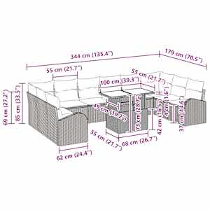 Vrtna sedežna garnitura 11 pcs Bež in smetanova poli ratan - slika 11