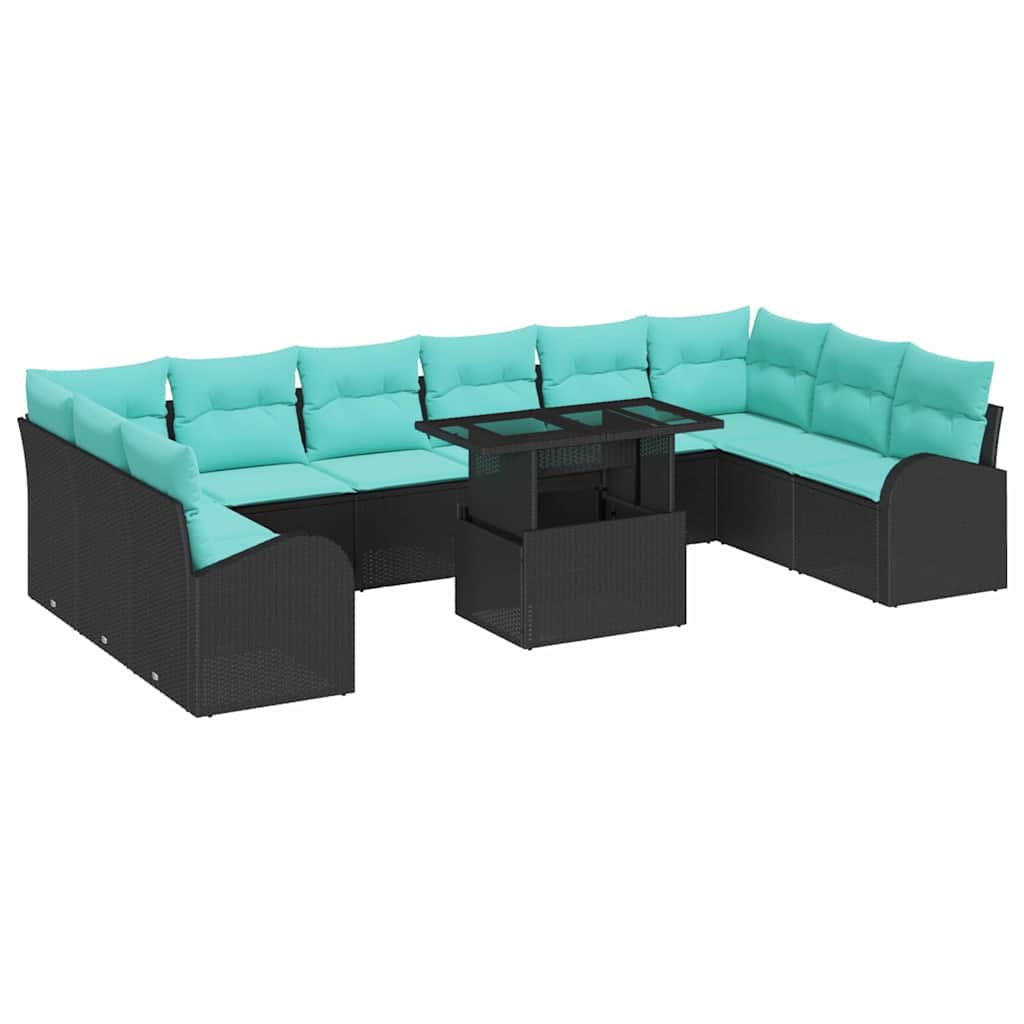 Image of vidaXL Garden Sofa Set 11 pcs Black and blue 100 x 55 x 73 cm