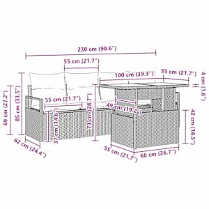 Vrtna sedežna garnitura s shranjevanjem 5 pcs Siva poli ratan - slika 10