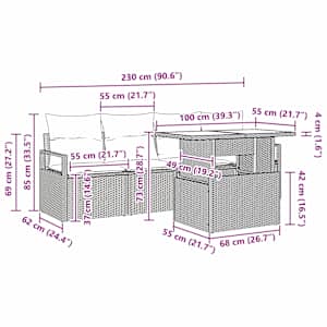 Sada zahradních pohovek s úložištěm 5 pcs Černá polyratan - obrázek 10