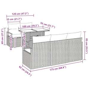 Vrtna sedežna garnitura s shranjevanjem 6 pcs Črna poli ratan - slika 10