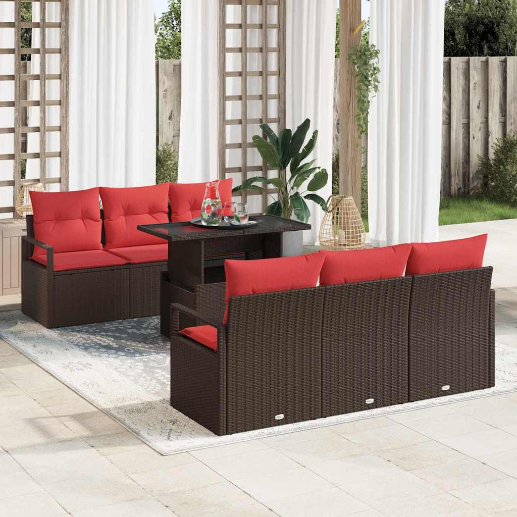 vidaXL Set de canapele pentru grădină 7 pcs Maro și roșu poliratan