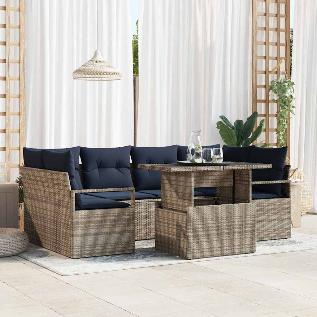 vidaXL Tr&auml;dg&aring;rdsoffset 7 pcs gr&aring;tt och marinbl&aring;tt konstrotting