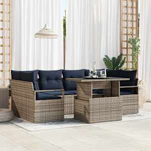 Vrtna sedežna garnitura z blazino 7 pcs siva in mornarsko modra