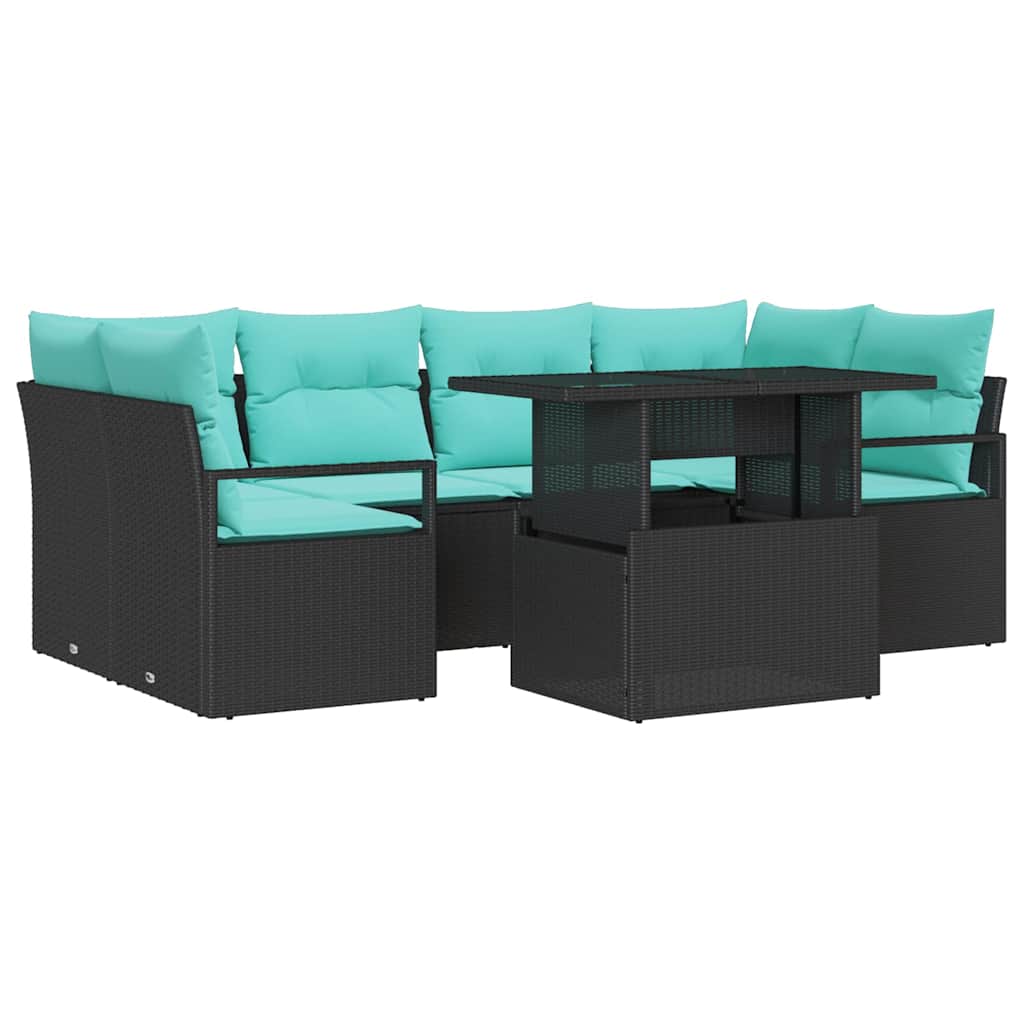 Image of vidaXL Garden Sofa Set 7 pcs Black and blue 100 x 55 x 73 cm