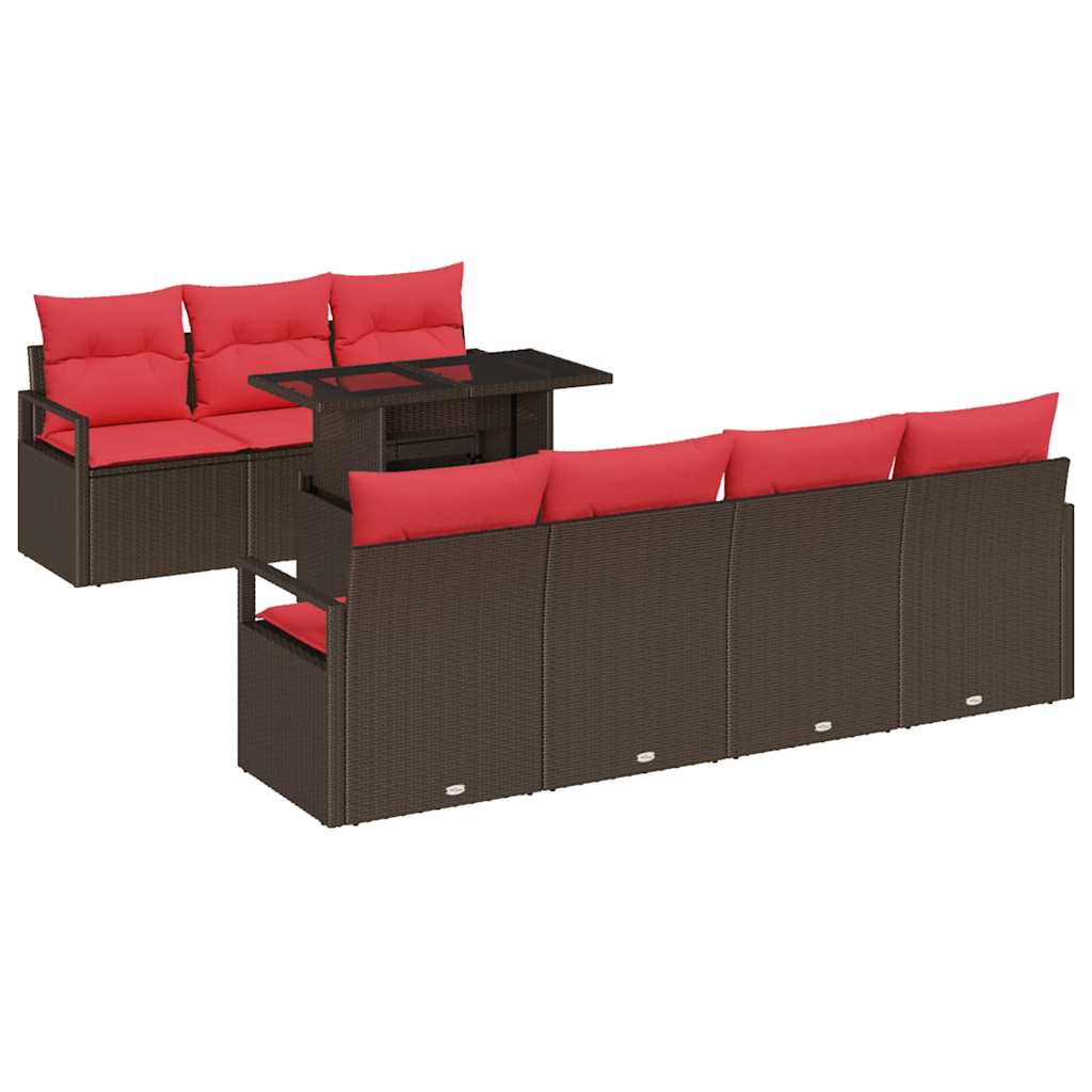 Image of vidaXL Garden Sofa Set 8 pcs Brown and red 100 x 55 x 73 cm