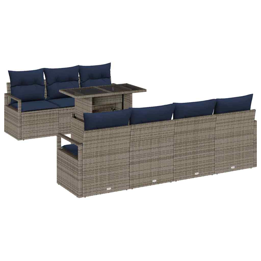 Image of vidaXL Garden Sofa Set 8 pcs Grey and navy blue 100 x 55 x 73 cm
