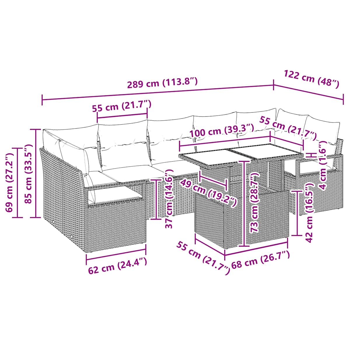 Havesofa Sæt 8 stk. 7-Antal sæder polyrattan - Billede 11