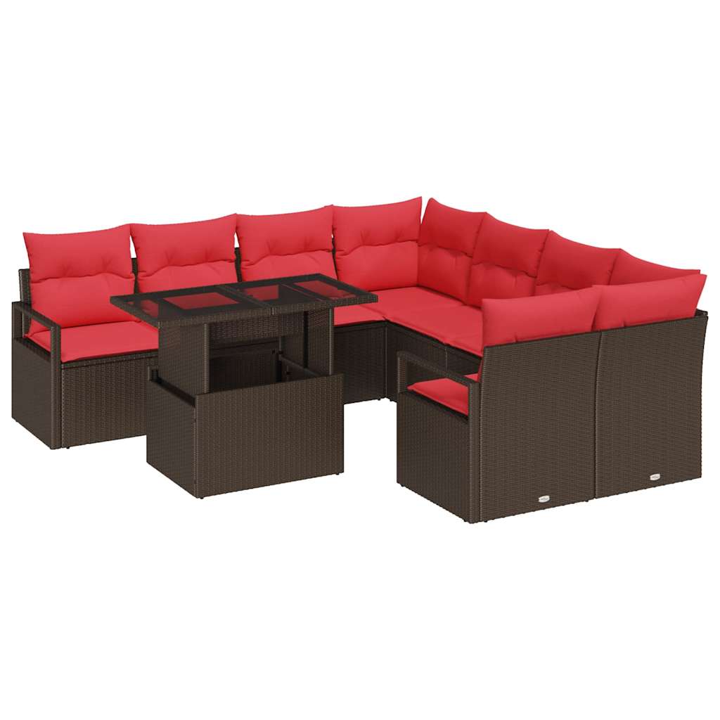 Image of vidaXL Garden Sofa Set 9 pcs Brown and red 100 x 55 x 73 cm