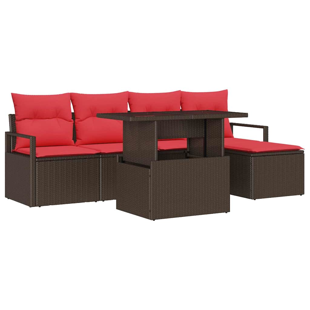 Image of vidaXL Garden Sofa Set with Cushion 6 pcs Brown and red