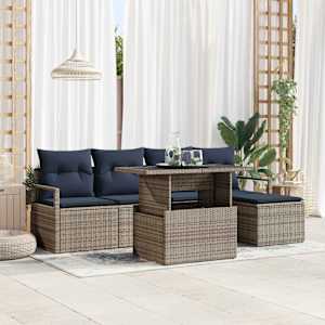 Vrtna sedežna garnitura z blazino 6 pcs siva in mornarsko modra