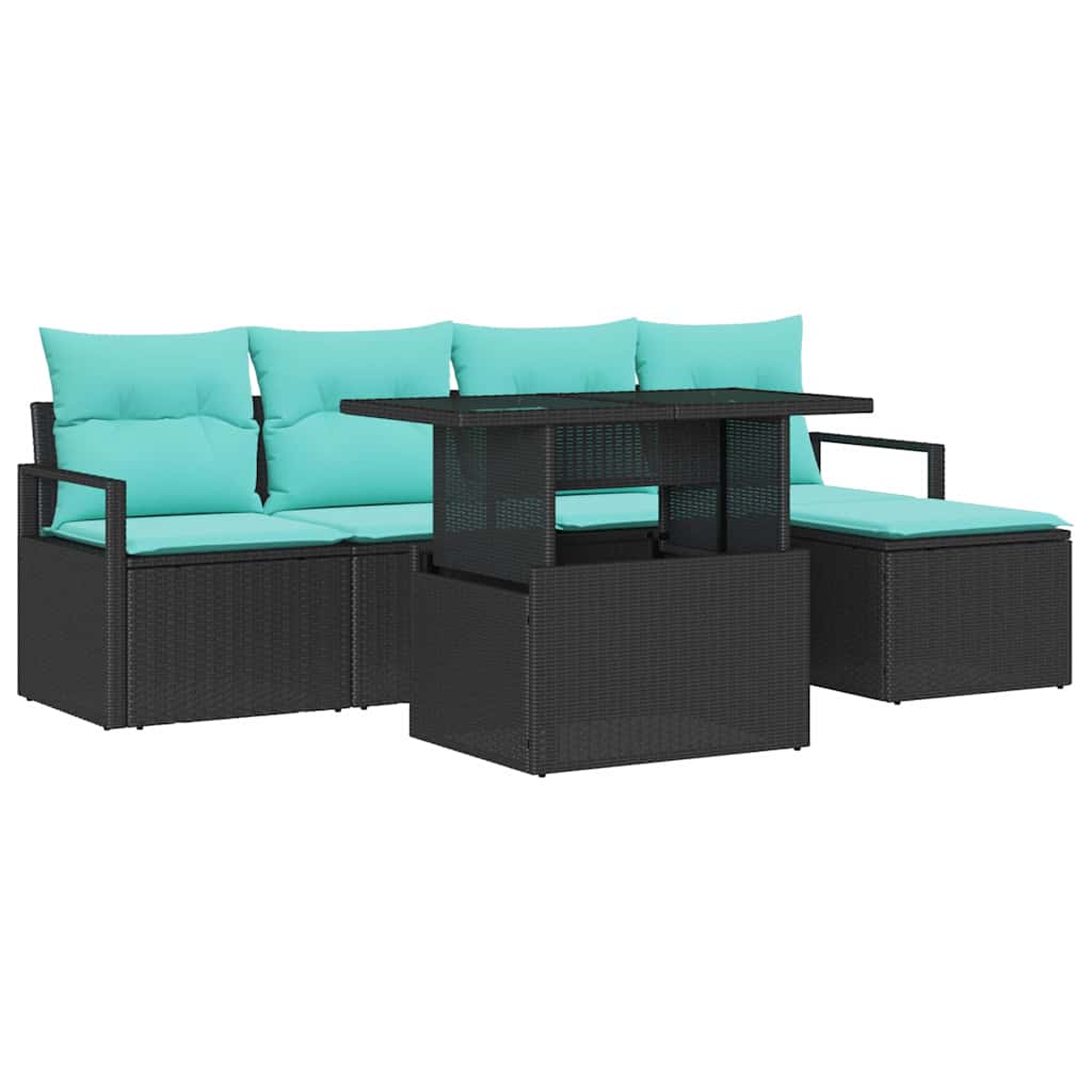 Image of vidaXL Garden Sofa Set with Cushion 6 pcs Black and blue
