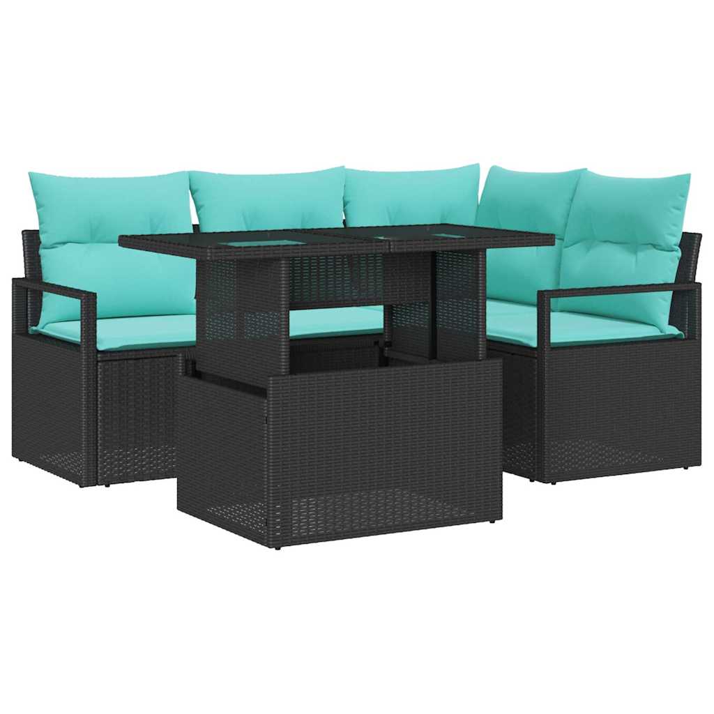 Image of vidaXL Garden Sofa Set 5 pcs Black and blue 100 x 55 x 73 cm