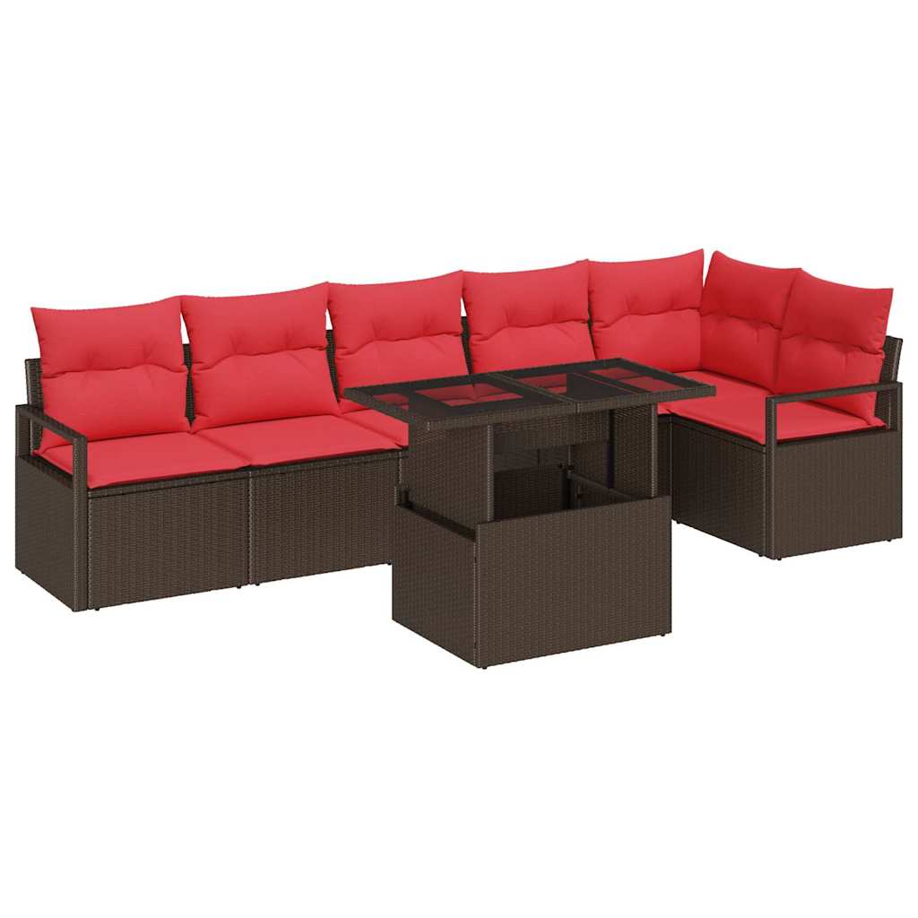Image of vidaXL Garden Sofa Set 7 pcs Brown and red 100 x 55 x 73 cm