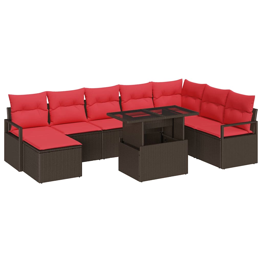 Image of vidaXL Garden Sofa Set with Cushion with Storage 9 pcs Brown and red