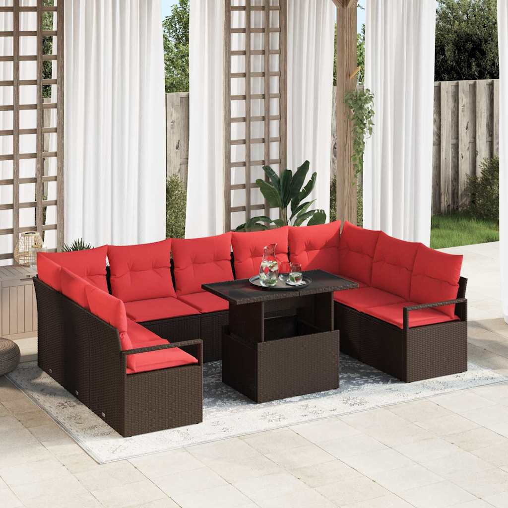 Tuin Sofa Set met opslag 10 pcs Bruin en Rood Poly riet