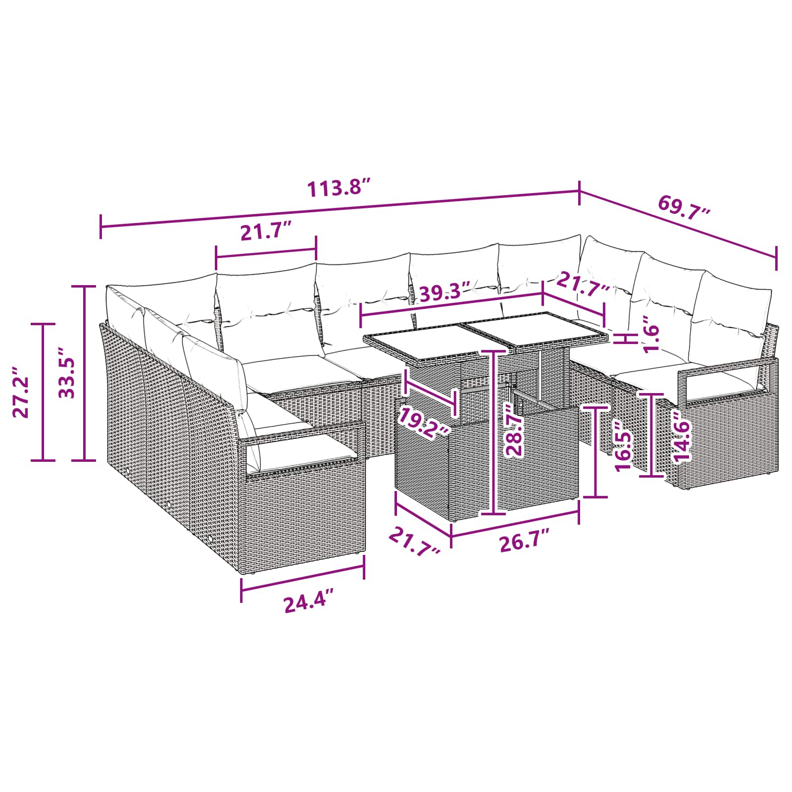 Tuin Sofa Set met opslag 10 pcs Bruin en Rood Poly riet - Afbeelding 11